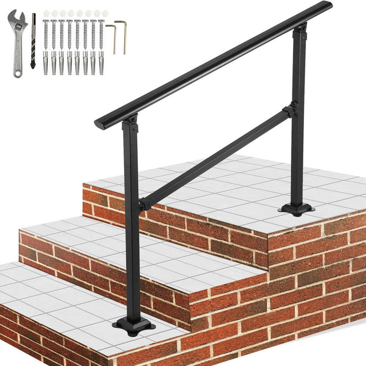 VEVOR Outdoor Stair Railing Fits for 1 to 3 Steps Transitional Wrought Iron Handrail Adjustable Exterior Stair Railing