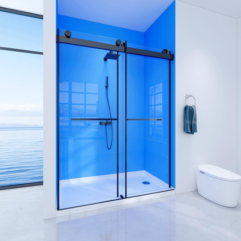 waterpar 58 in. To 60 in. Width x 76 in. H Sliding Framed Shower Door in Matte Black with Clear Glass