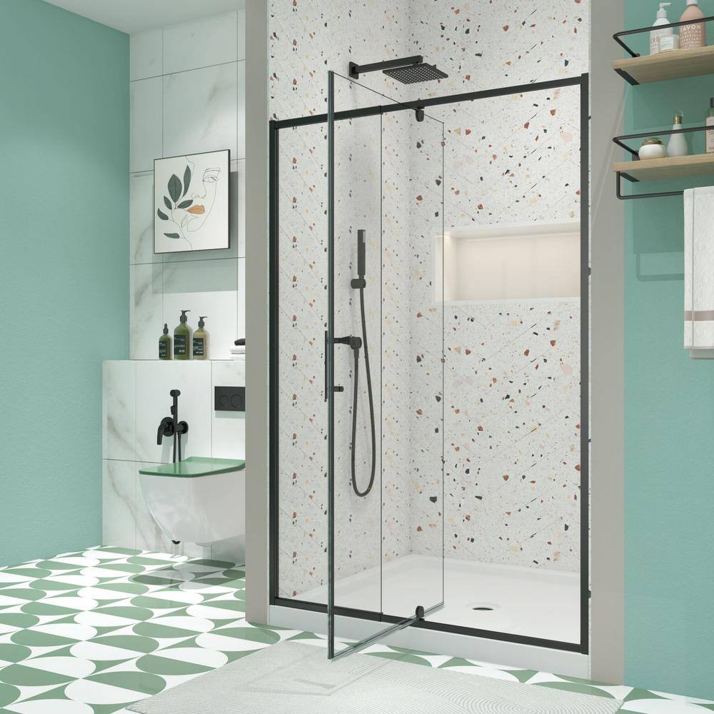 waterpar 38 in. to 42 in. W x 71 in. H Framed Pivot Shower Door in Black with Clear Glass