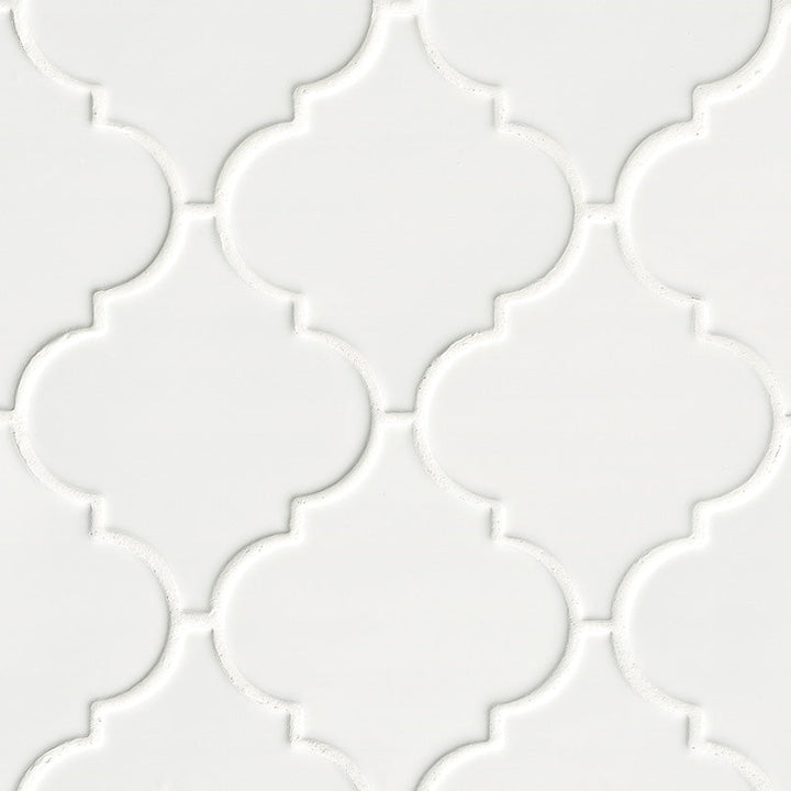 MSI Whisper White Arabesque 10-1/2 in. x 15-1/2 in. x 8 mm Glossy Ceramic Mesh-Mounted Mosaic Wall Tile (11.7 sq. ft. / Case)