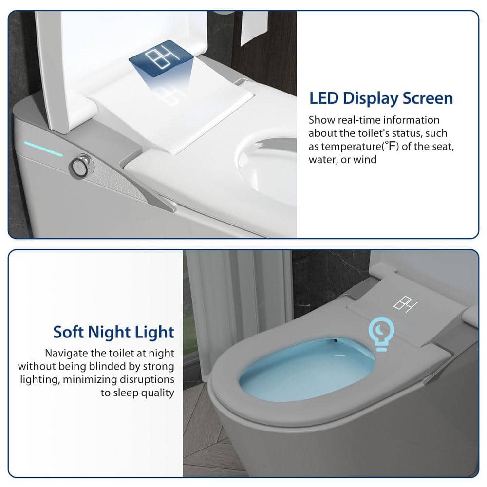 Amucolo 1-Piece Smart Bidet Toilet with Heated Seat & Auto Sensor Flush in White