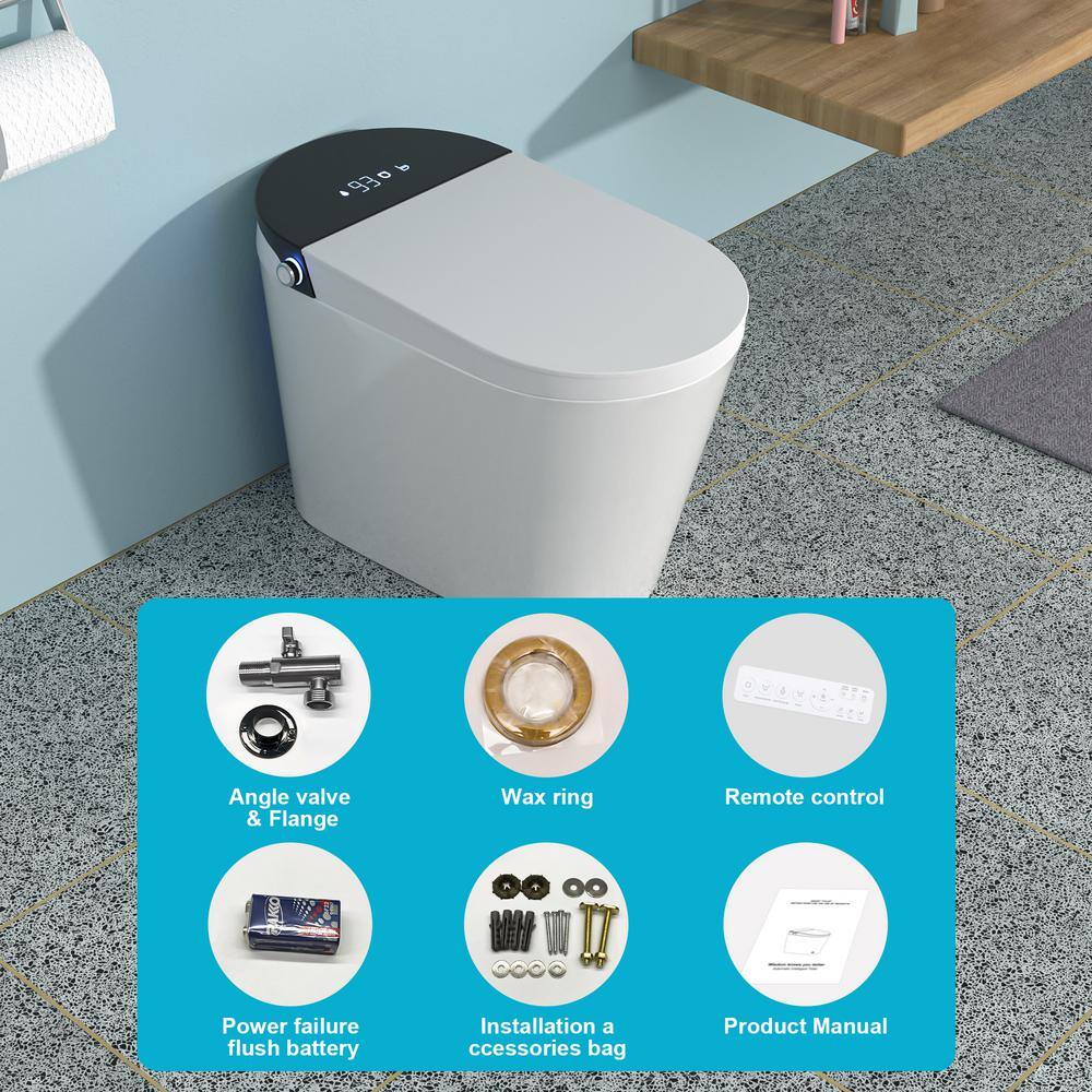ANGELES HOME Smart Elongated Bidet Toilet with Auto Features, 1.28 GPF, White