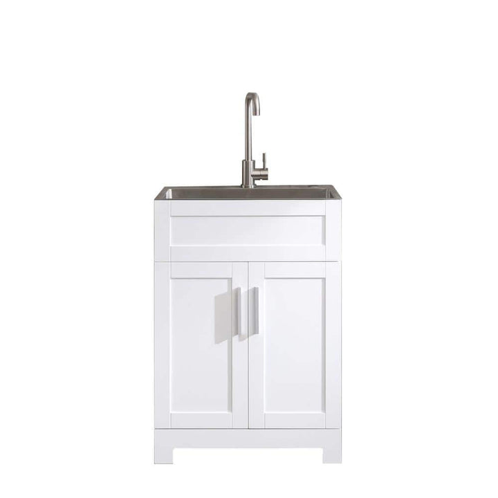 ANGELES HOME 24 in. White Paint-Free Laundry Tub Cabinet with Stainless Steel Combo