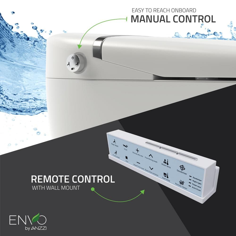 ANZZI ENVO Aura Smart Bidet Toilet with Remote Control, Auto Flush, Heated Seat, and Deodorizer in White