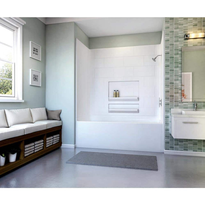 Varia Subway Tile 30 in. x 60 in. x 76 in. AcrylX Acrylic Finished 4-pc. Bath and Shower Kit w/Right Drain in White