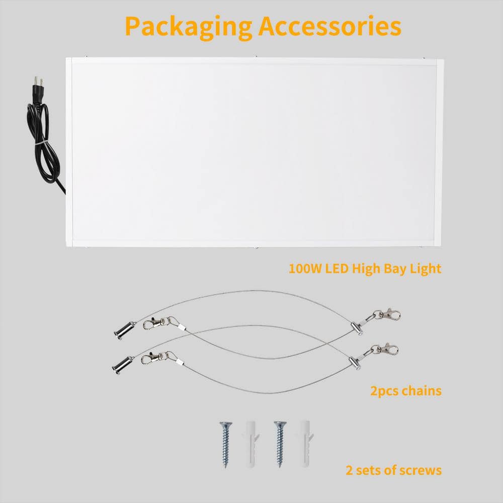 Bieuoram 2ft. 100-Watt Integrated LED White LED Linear High Bay Light 16000 Lumens 5000K Daylight for Shop, Warehouse(4-Pack)