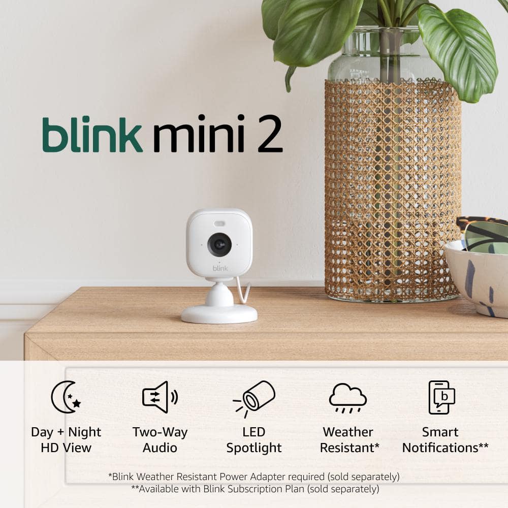 Blink Mini 2 Wired Indoor/Outdoor Smart Security Camera with 1080p HD, 2-way talk & audio, Color Night Vision, White (1-Pack)