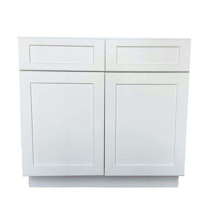 Bremen Cabinetry Bremen Shaker Ready to Assemble 33 x 34.5 x 24 in. Base Cabinet with 2 Doors and 2 Drawers in White