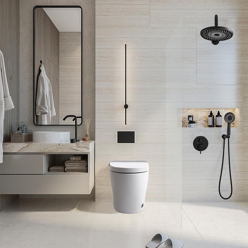 BWE Stylement Tankless Smart Bidet 1-Piece Toilet in White with Auto Open/Close and Heated Seat