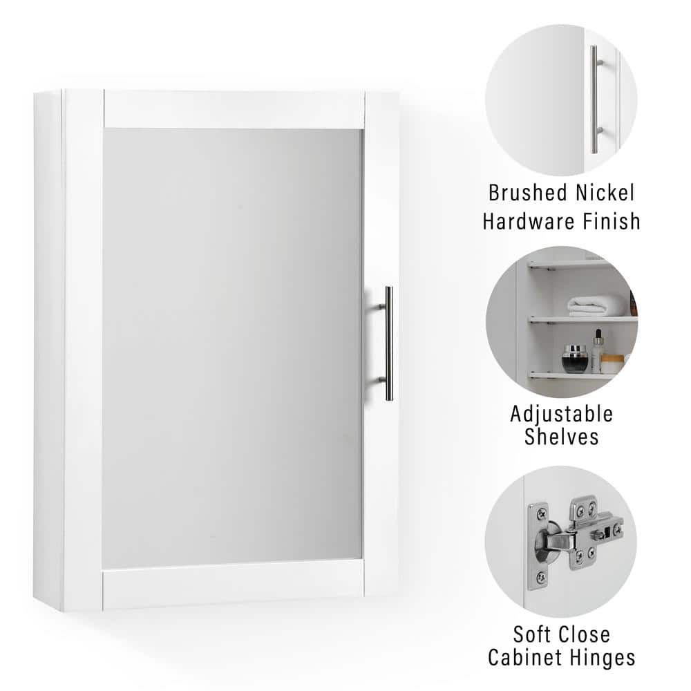 CROSLEY FURNITURE Savannah 18 in. x 26 in. x 6 in. Surface-Mounted Mirrored Medicine Cabinet in White