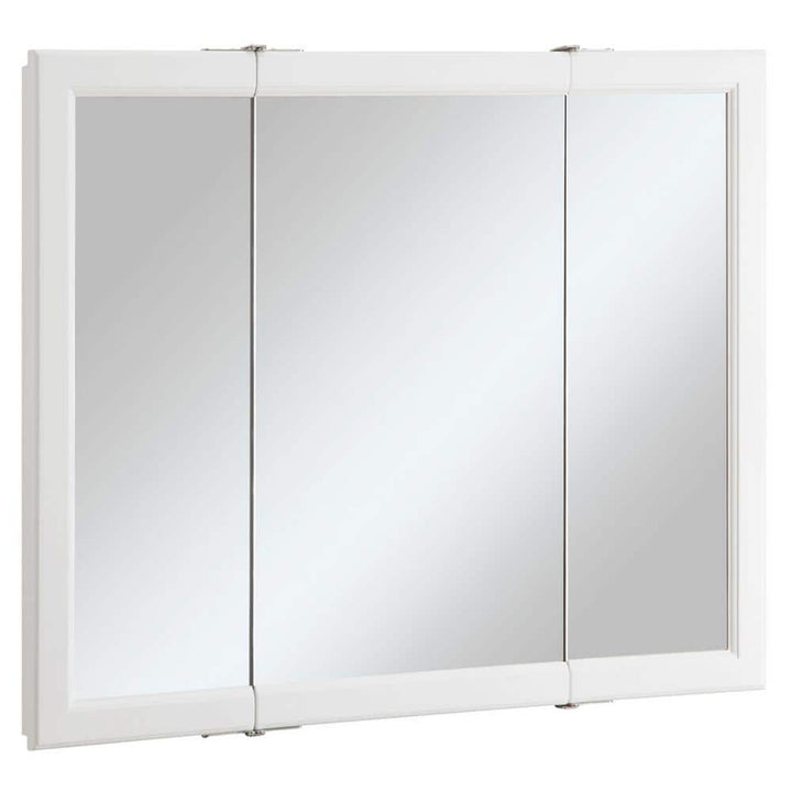 Design House Wyndham 36 in. W x 30 in. H x 4-3/4 in. D Framed Tri-View Surface-Mount Bathroom Medicine Cabinet in White Semi-Gloss