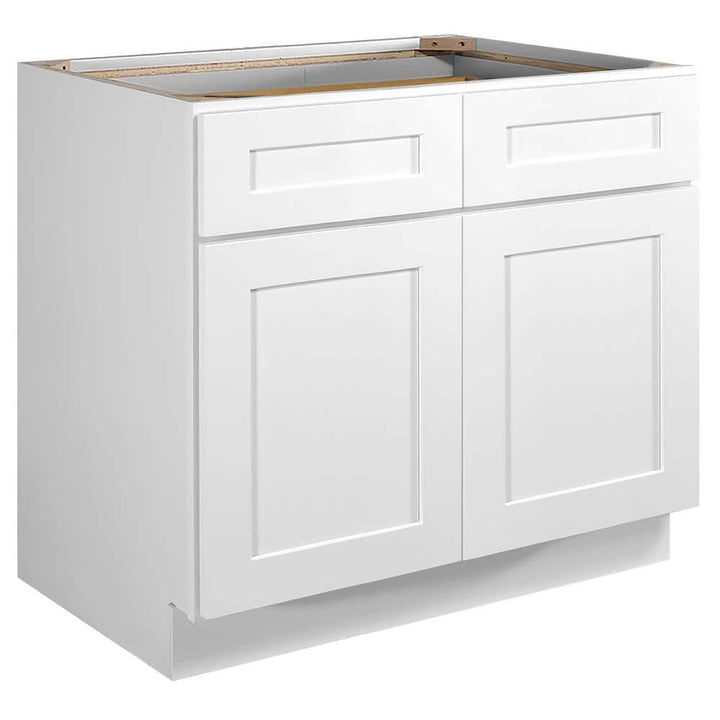 Design House Brookings Solid Wood Ready to Assemble Shaker 42x34.5x24 in. 2 Door 2 Drawer Base Kitchen Cabinet in White