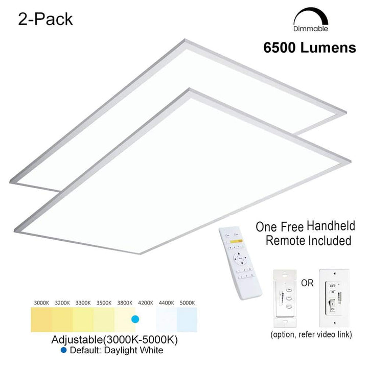 eSenLite 2 ft. x 4 ft. White Commercial Integrated LED 6300 Lumens Dimmable Drop Ceiling Flat Panel Troffer Light (2-Pack)