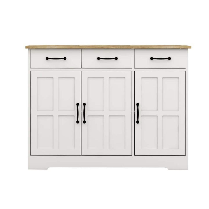 FUNKOL 42.72-in W x 15.35-in D x 32.09-in H in MDF Ready to Assemble Kitchen Cabinet in White with 3 Drawers and 3 Doors