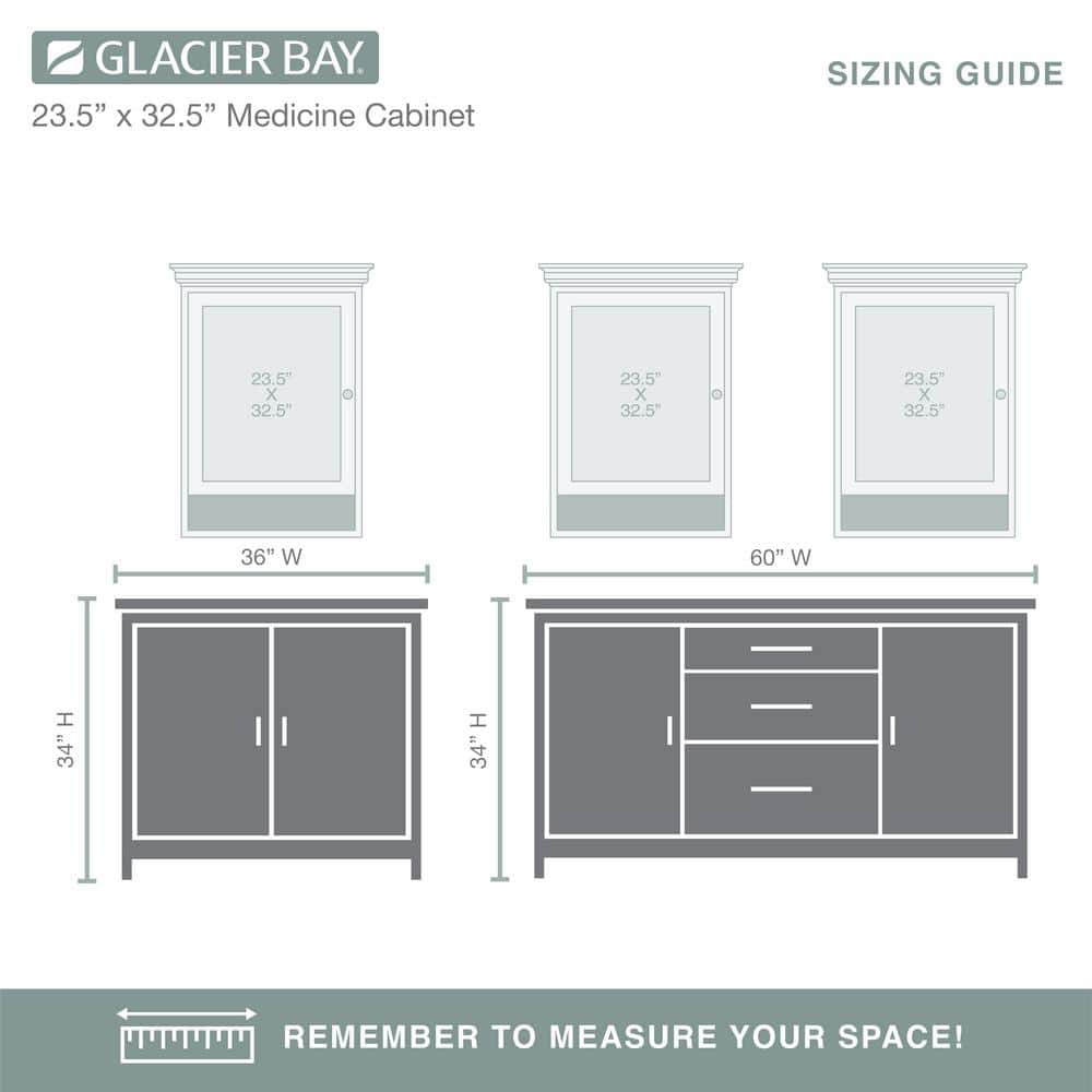 Glacier Bay 23-1/2 in. W x 32-1/2 in. H Framed Surface-Mount Bathroom Medicine Cabinet with Mirror, White