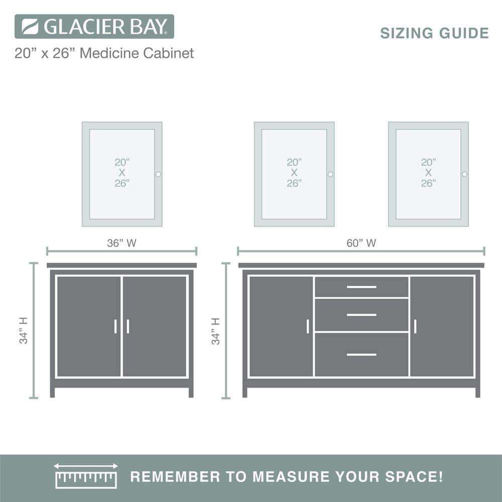 Glacier Bay 20 in. W x 26 in. H Rectangular Framed Recessed or Surface-Mount Bathroom Medicine Cabinet with Mirror, White