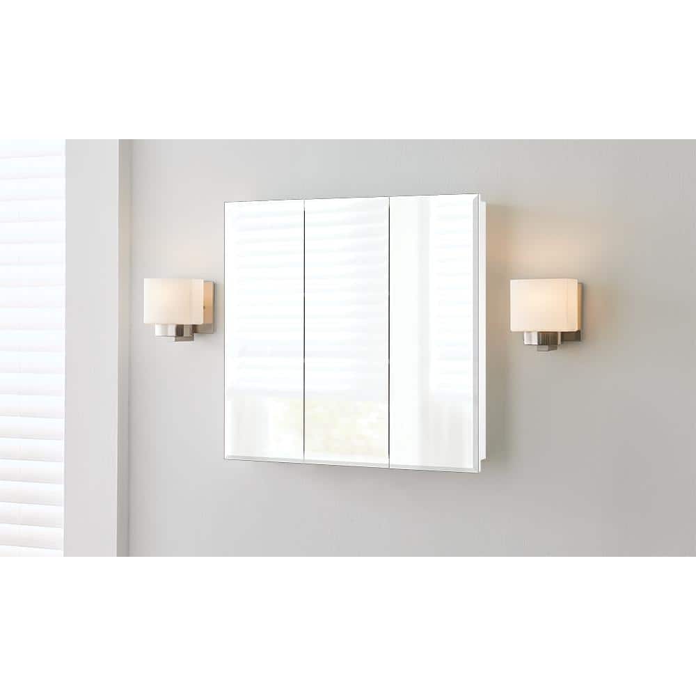 Glacier Bay 24.4 in. W x 25.2 in. H Rectangular Medicine Cabinet with Mirror in Silver with Adjustable Shelves