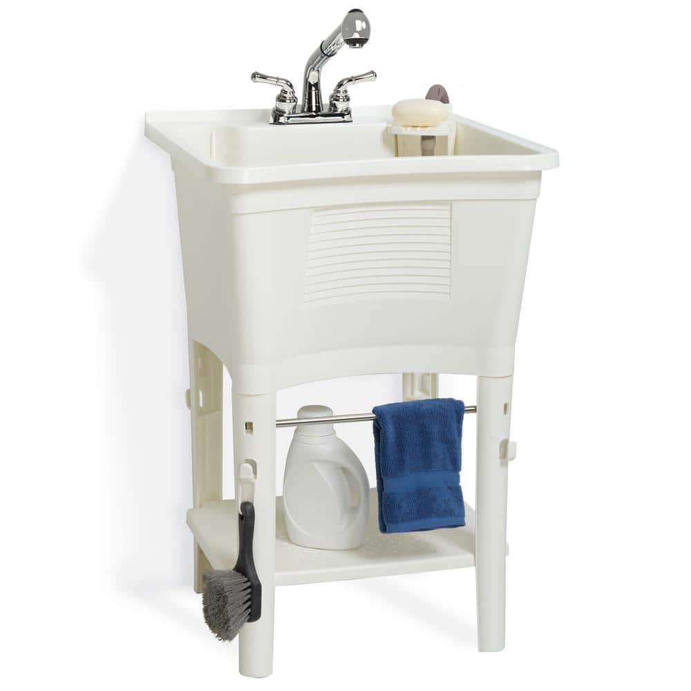 Glacier Bay 24.1 in White Laundry & Utility Sink Work Center with Chrome Faucet