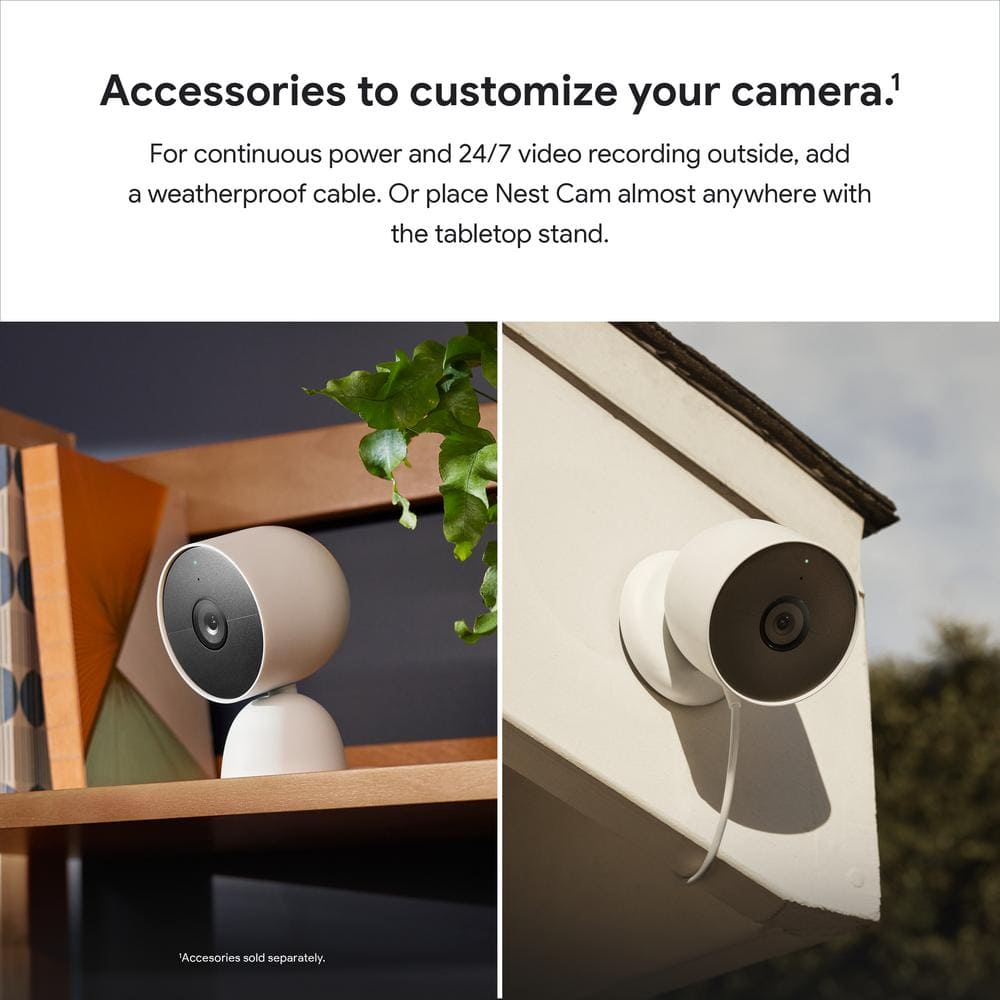 Google Nest Cam (Battery) - Outdoor or Indoor Security Camera (2-Pack) + Additional Charge Cable (1M)