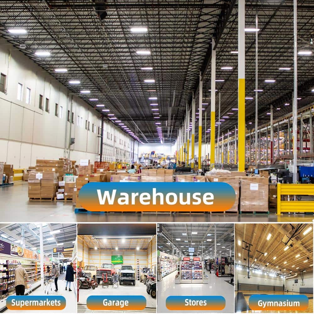 Honbei 2 ft. 500-Watt Equivalent Integrated LED White High Bay Light, 16000LM Industrial Workshop Linear Hanging Light, 6-Pack