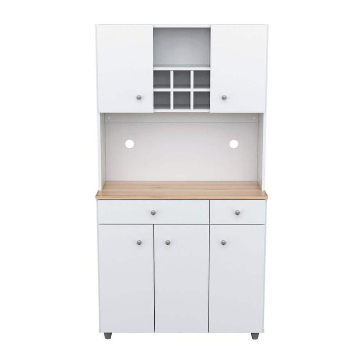 Inval 35.10 in. W x 15.50 in. D x 66.10 in. H Ready to Assemble 5 Door Microwave Storage Utility Cabinet in White and Maple