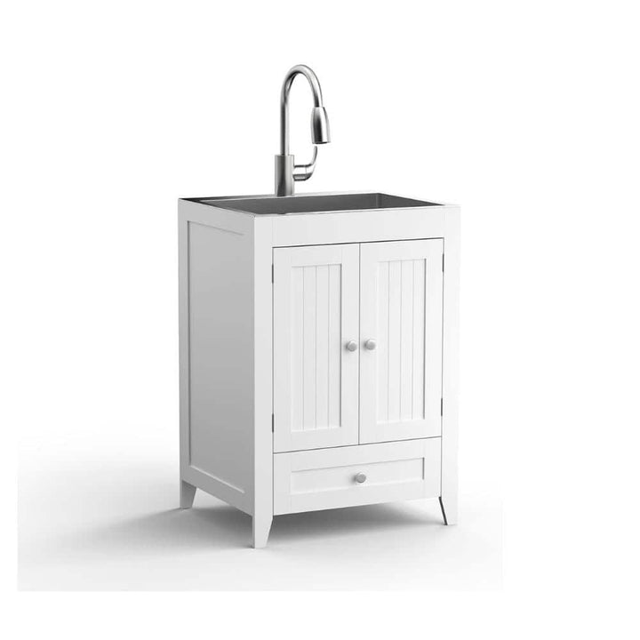 Karl home 24 in. D Drop-In Laundry/Utility Sink in White with Cabinet and Pull-Out Sprayer Faucet