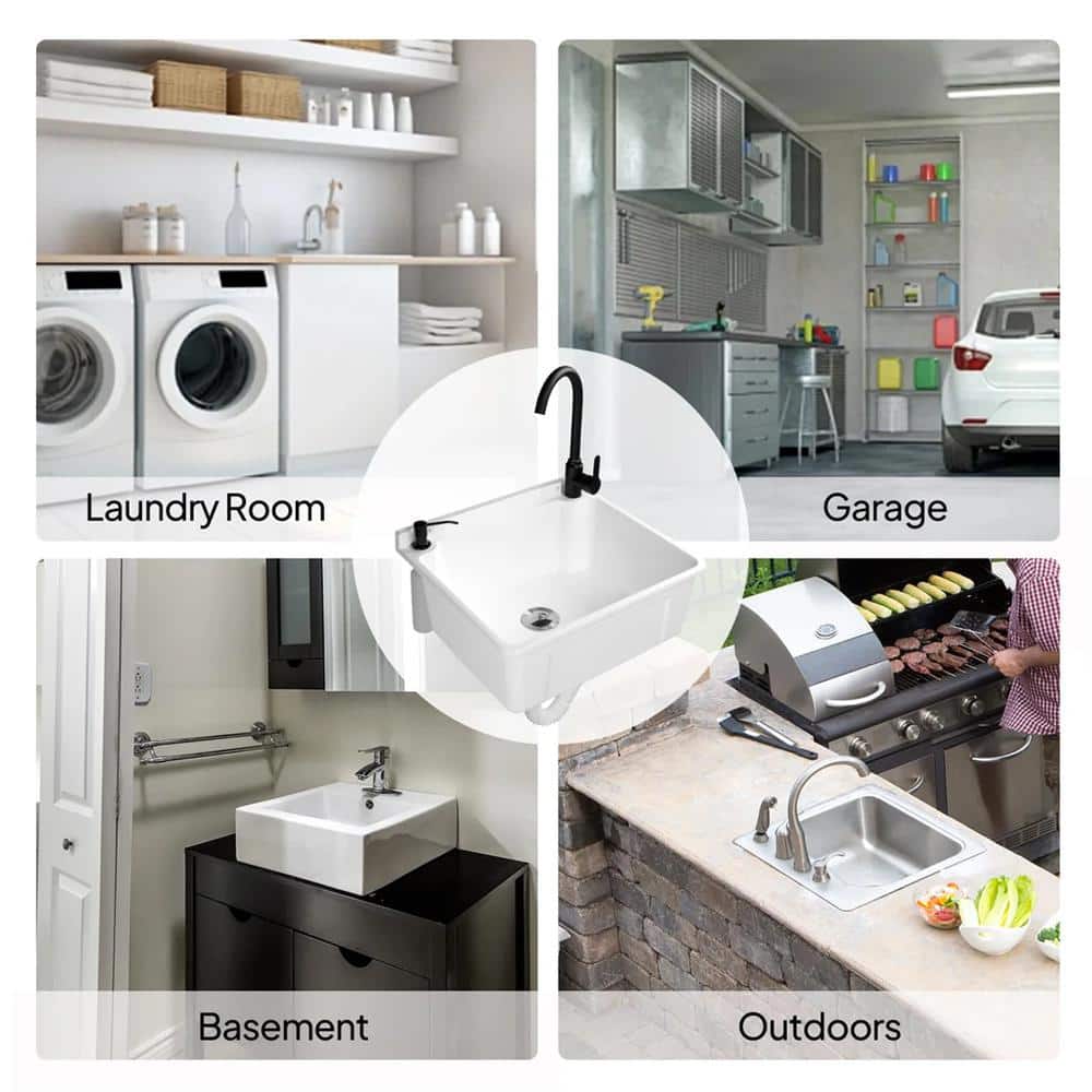 Karl home 17.5 in. Wall Mount Laundry Utility Sink with Faucet in White