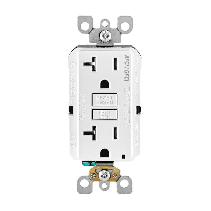 Leviton 20 Amp 125-Volt SmartlockPro Tamper-Resistant AFCI/GFCI Dual-Function Duplex Outlet, White (R02-AGTR2-0KW)