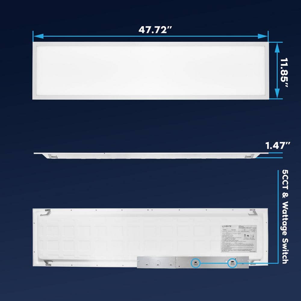 LUXRITE 1 x 4 ft. Integrated LED Flat Panel Light, 5CCT 3000K - 6500K, 20 /30 /40W 5000 Lumens 0-10-Votls Dimmable ETL 4-Pack
