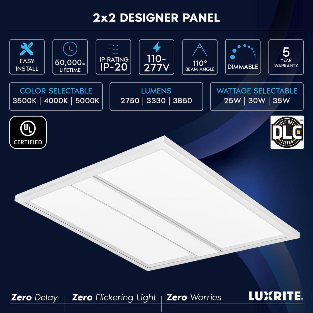 LUXRITE 2 ft. x 2 ft. 2750/3300/3850 Lumens Integrated LED Panel-Light 3 Color Options 3500K/4000K/5000K Dimmable (2-Pack)
