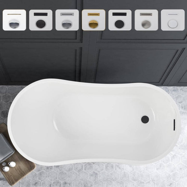 Vanity Art Unbranded Limoges 55 in. Acrylic Flatbottom Bathtub in White/Matte Black