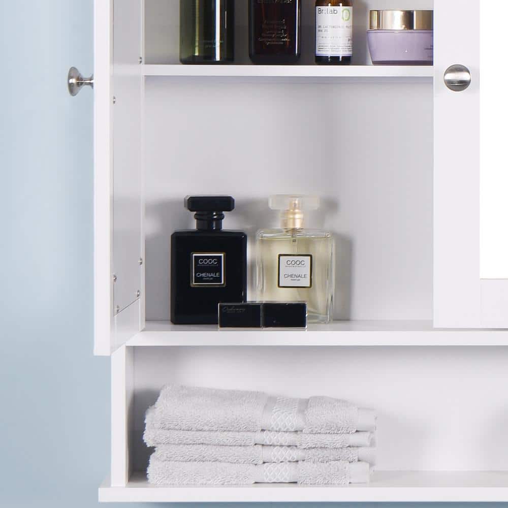 Nivencai 22 in. W x 5 in. D x 23 in. H Rectangular White Wood Medicine Cabinet with Mirror and Adjustable Shelf