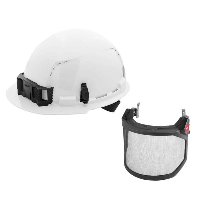 Milwaukee BOLT White Type 1 Class C Front Brim Vented Hard Hat with 4-Point Ratcheting Suspension and BOLT Mesh Full Faceshield