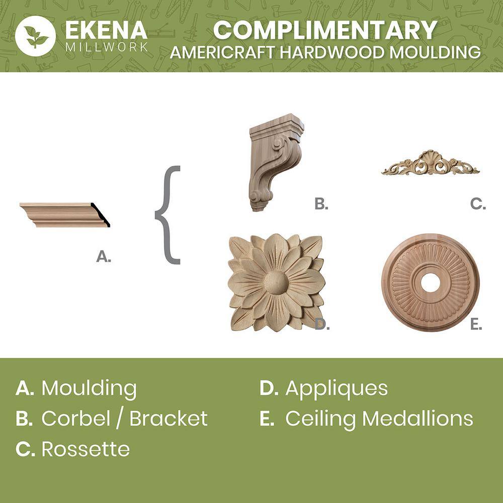 Ekena Millwork WM48 0.56 in. D x 4.25 in. W x 96 in. L Wood (White Oak) Crown Moulding