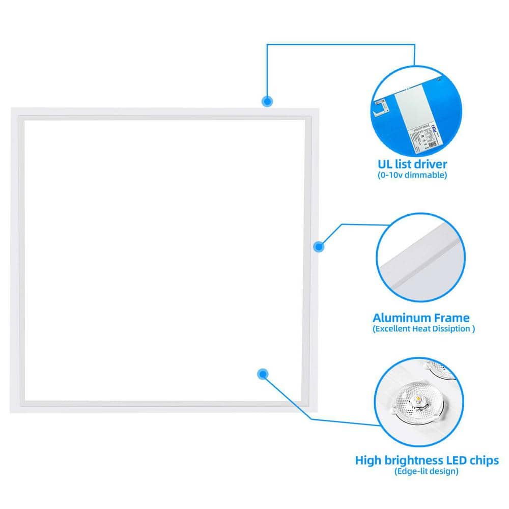 Honbei 2 ft. x 2 ft. 5800 LM Integrated LED Panel Light 5000K LED Panel Lights Recessed Edge-Lit for Commercial Office (2-Pack)