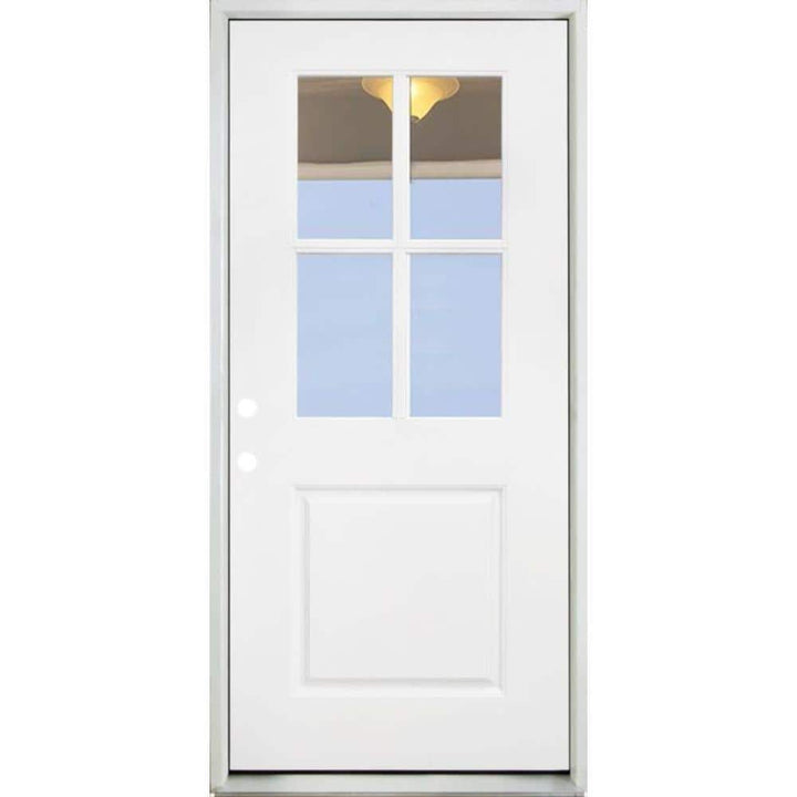 Steves & Sons 32 in. x 80 in. Legacy 4 Lite Half Lite Clear Glass Right-Hand Inswing White Primed Fiberglass Prehung Front Door