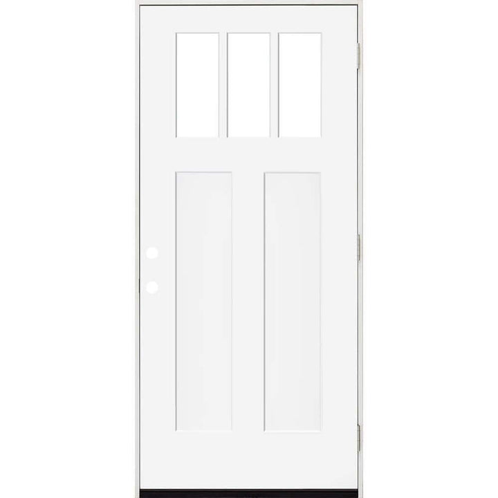 Steves & Sons 32 in. x 80 in. Legacy 3 Lite Toplite Clear Glass Left-Hand Outswing White Primed Fiberglass Prehung Front Door