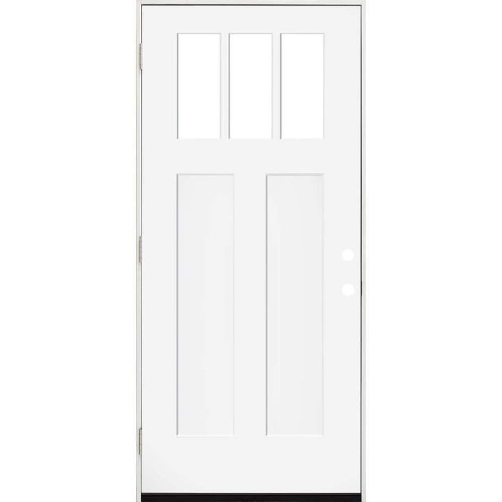 Steves & Sons 36 in. x 80 in. Legacy 3 Lite Toplite Clear Glass Right Hand Outswing White Primed Fiberglass Prehung Front Door