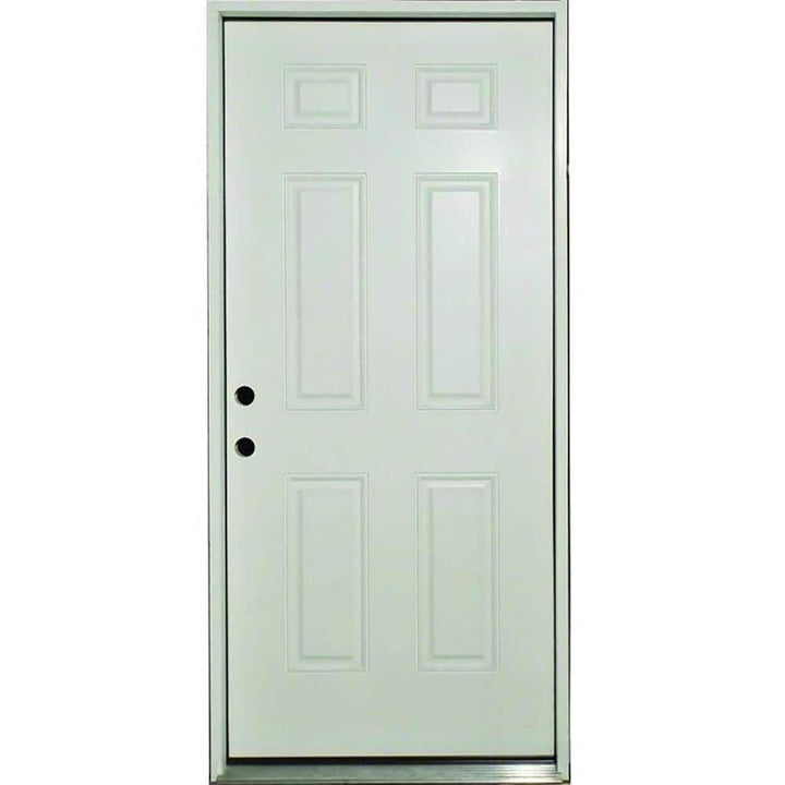 Reliant 36 in. x 80 in. 6-Panel Right-Hand/Inswing White Primed Fiberglass Prehung Front Door with Brickmold
