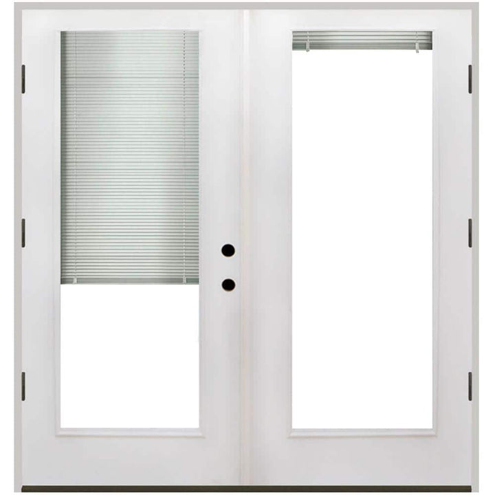 64 in. x 80 in. Reliant Series White Primed Fiberglass Prehung Right-Hand Inswing Mini Blind Patio Door