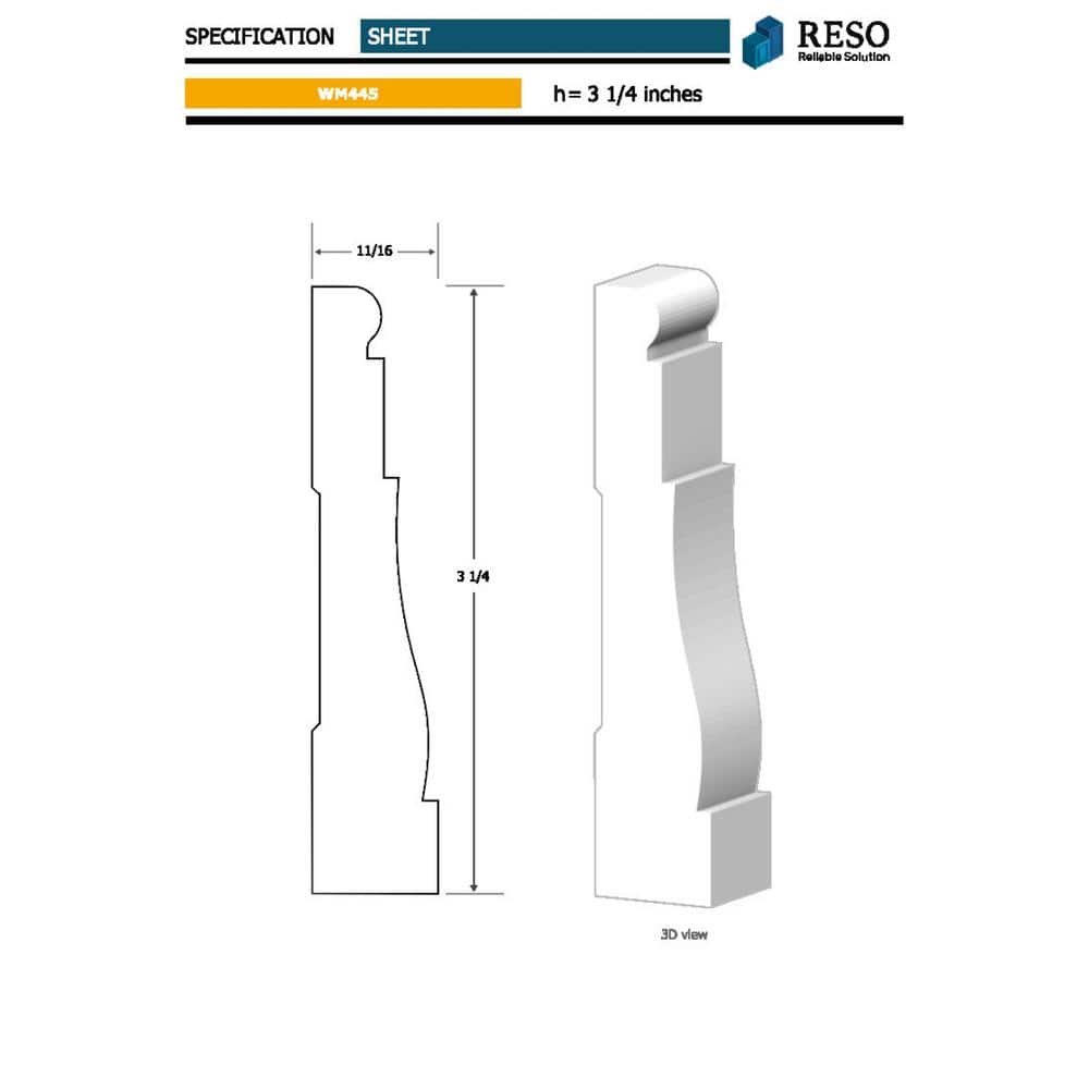 RESO RMC 445 11/16 in. D x 3-1/4 in. W x 99 in. L Primed Finger-Joined Pine Casing Molding 5-Pieces 40 ft. Total