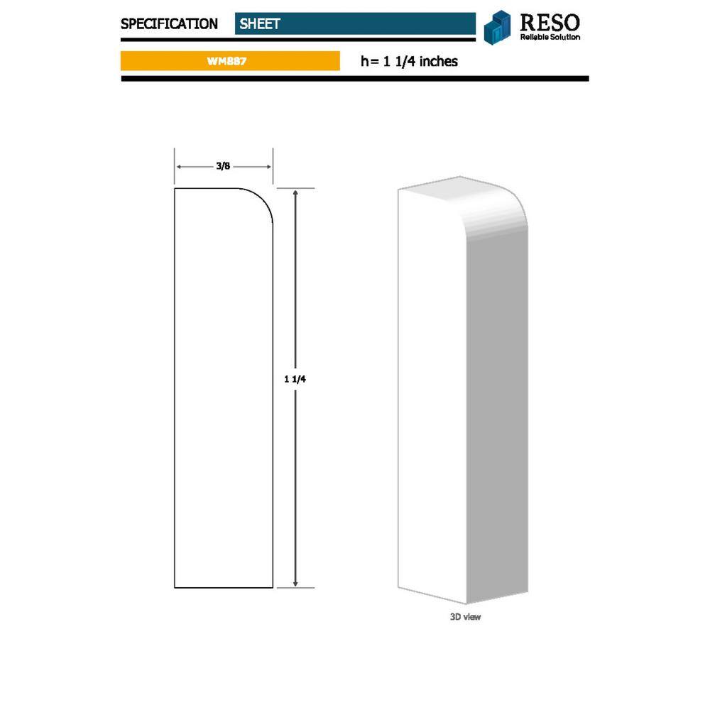 RESO RMC 887 3/8 in. D x 1-1/4 in. W x 85 in. L Primed Finger-Joined Pine Doorstop Molding 5-Pieces 35 ft. Total