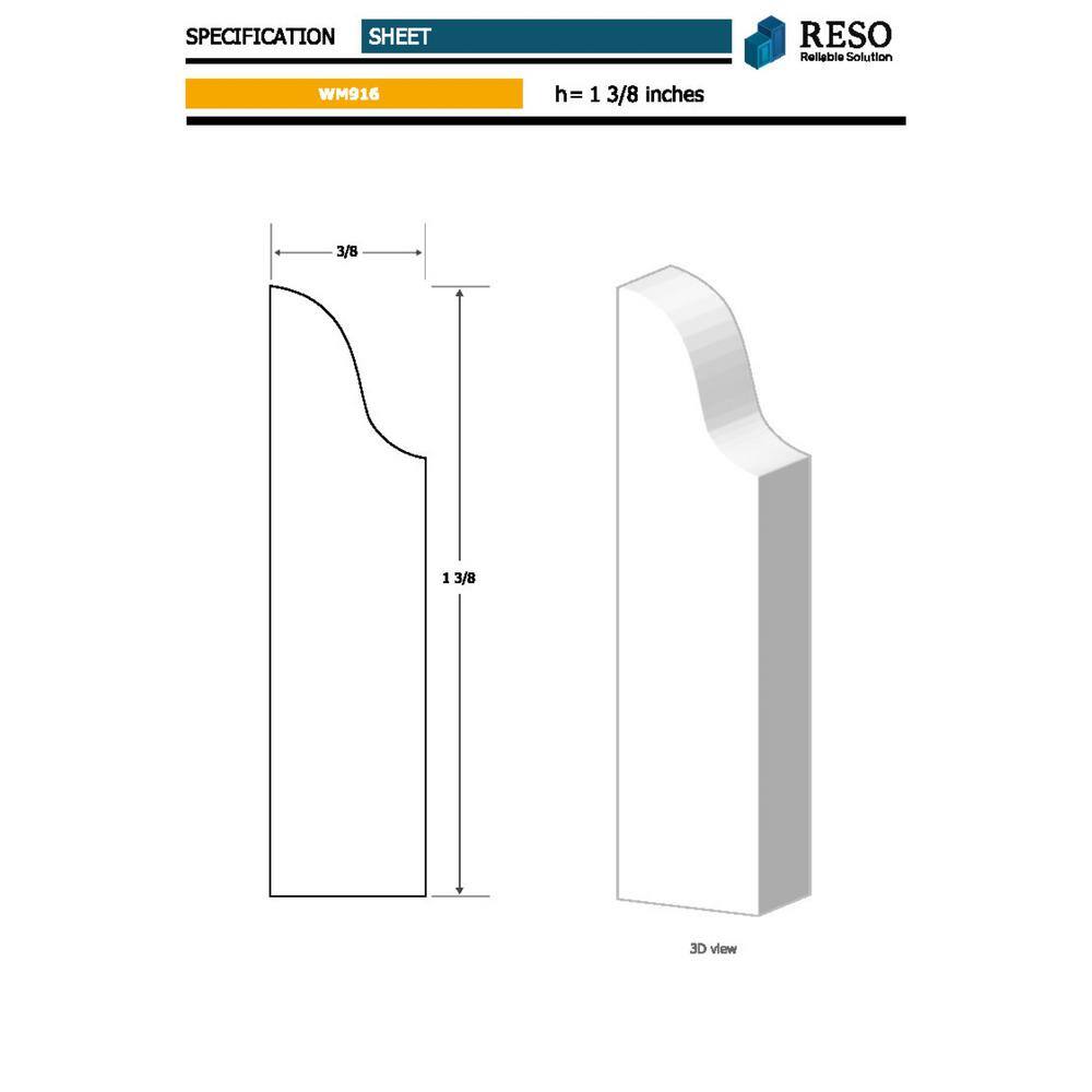 RESO RMC 916 3/8 in. D x 1-3/8 in. W x 85 in. L Primed Finger-Joined Pine Doorstop Molding 5-Pieces 35 ft. Total