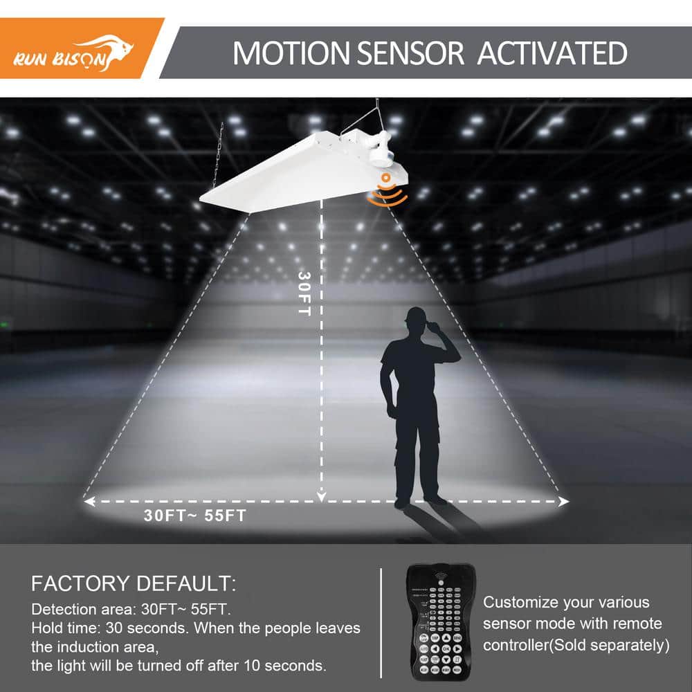 RUN BISON 1000-Watt Equivalent Integrated LED Dimmable Linear High Bay Light 40500 Lumens 5000K Daylight with Motion Sensor