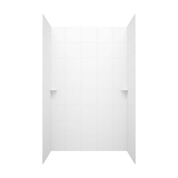 Swan 36 in. x 62 in. x 96 in. 3-Piece Solid Surface Square Tile Easy-Up Adhesive Alcove Shower Surround in White