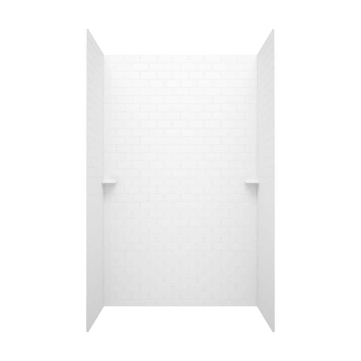 Swan 36 in. x 36 in. x 96 in. 3-Piece Solid Surface Subway Tile Easy Up Adhesive Alcove Shower Surround in White