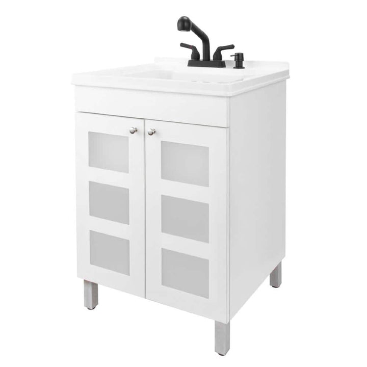 TEHILA 18 Gallon Thermoplastic Drop-in Laundry Sink with Black Faucet & Cabinet
