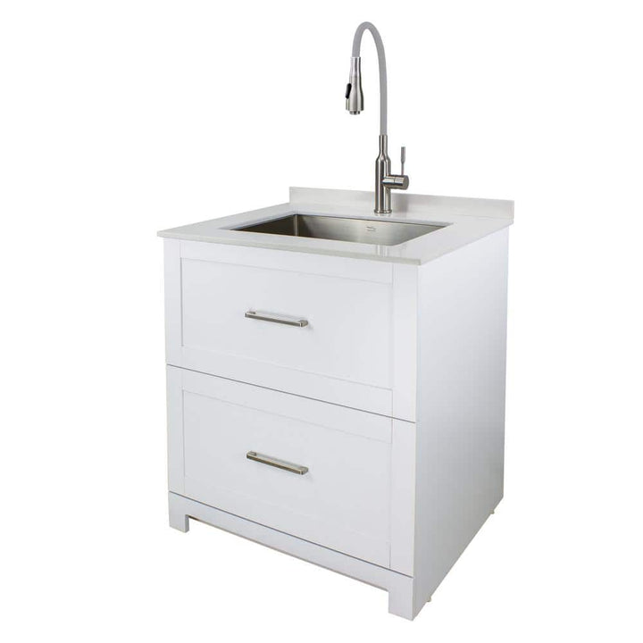 Transolid All-in-One 29" x 25.5" Stainless Steel Quartz Undermount Laundry Sink Cabinet with Faucet