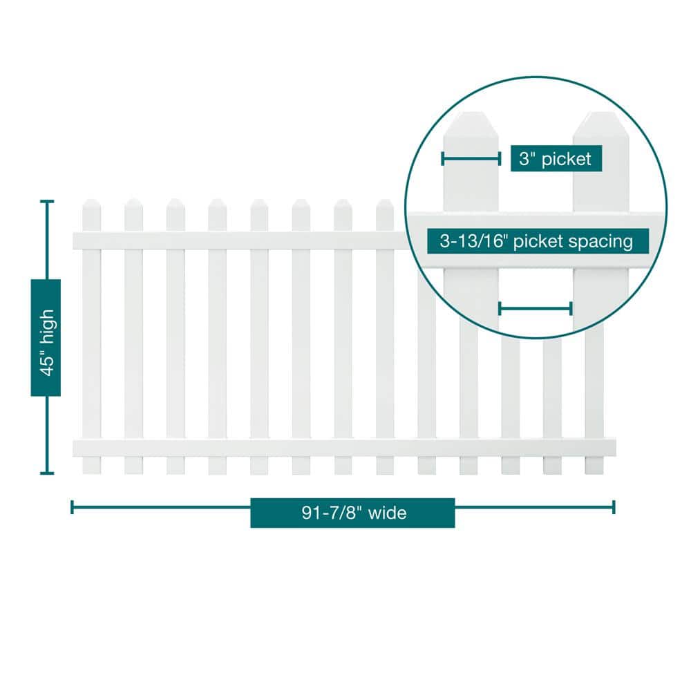 Veranda Glendale White Vinyl Spaced Picket Fence Panel