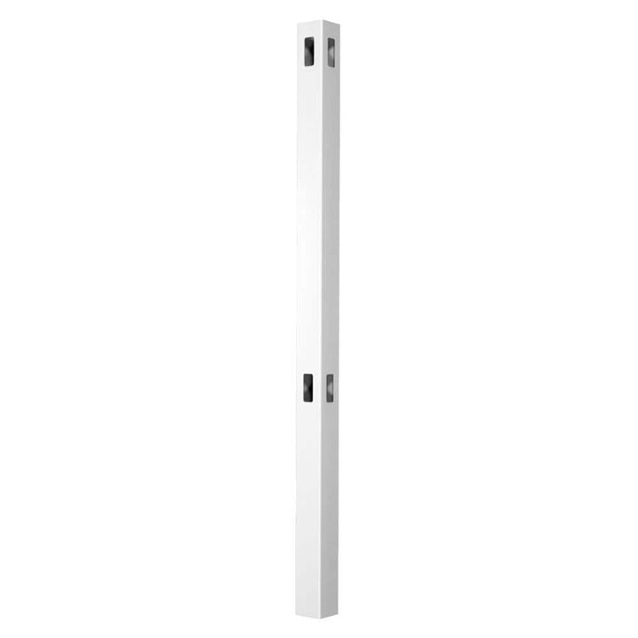 Pro Series 4 in. x 4 in. x 8 ft. White Vinyl Lafayette Spaced Picket Routed Corner Fence Post